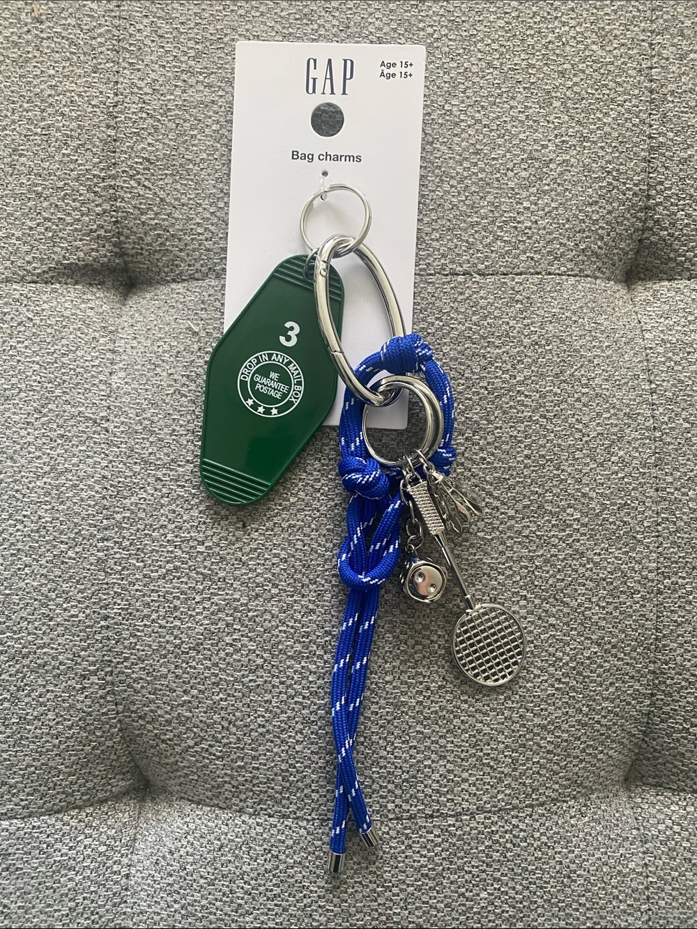 GAP Green Tag and Royal Blue Rope Keychain Charm BNWT